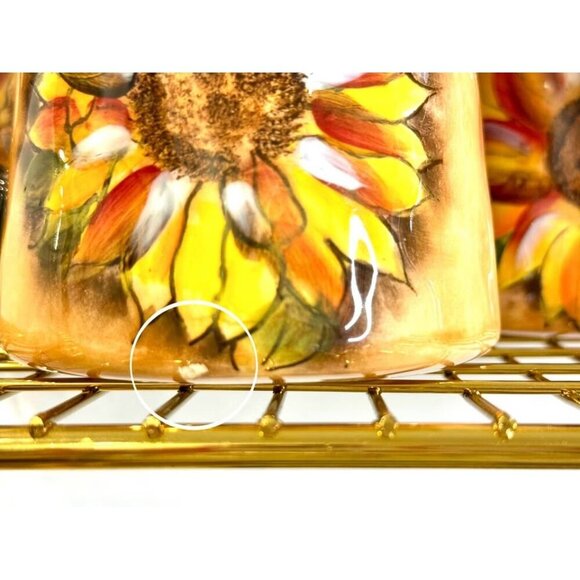 Set of 6 Vintage Clay Art Sunflower Ceramic Mugs HandPainted, Rustic Style - Picture 9 of 10